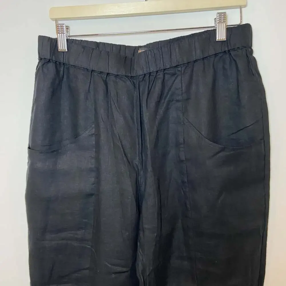 Quince European Linen Tapered Ankle Pants Black Large L